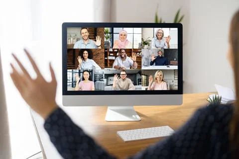 Virtual conference on the computer screen 写真素材