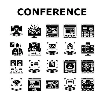 Virtual conference event online icons set vector Stock Illustration