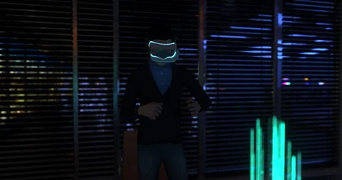 Virtual Convergence: Business Executives in VR Glasses Conduct Digital Meet.. Stock Footage 277664550