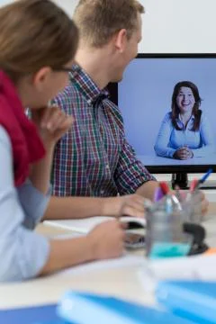 Virtual conversation in the office Foto stock