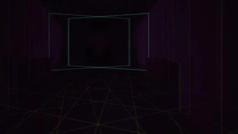 Virtual Corridor Neon Grid Tunnel Fast Motion Perspective Background Stock Footage 343772302