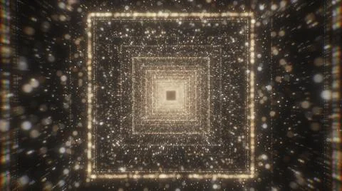 Virtual corridor with square lines and bright particles. Motion. Beautiful Stock Illustration