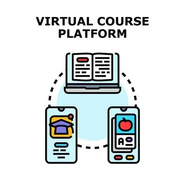 Virtual course platform connecting learning across devices Stock Illustration