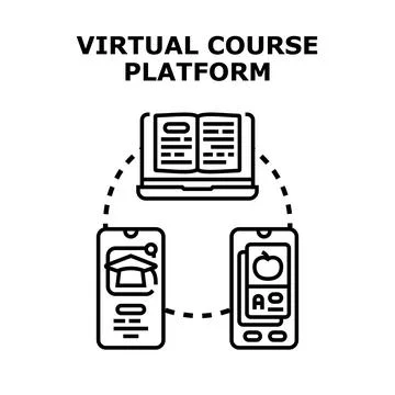 Virtual course platform connecting learning across devices Stock Illustration