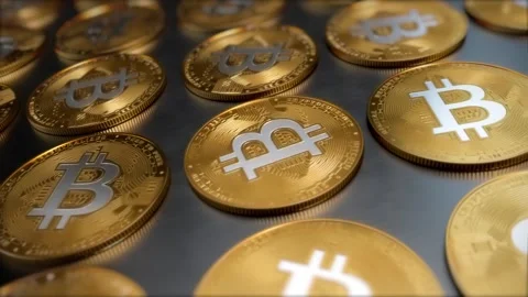 Virtual crypto-currency Bitcoin coin close up travelling, Finance and banking Stock Footage 264516432