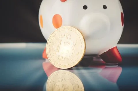 Virtual Cryptocurrency and Blockchain Technology concept, golden bitcoin on a Stock Photos
