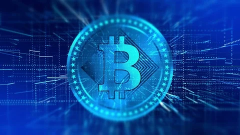 Virtual cryptocurrency Bitcoin sign Stock Footage 79992471