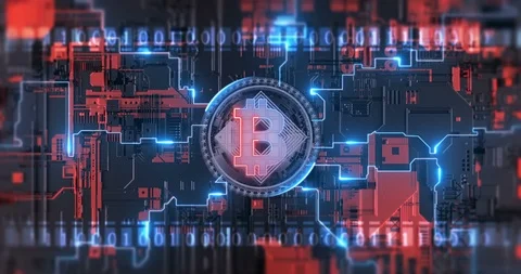 Virtual cryptocurrency Bitcoin symbol crypto binary code  video Stock Footage 124266665