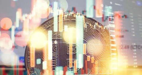 Virtual cryptocurrency concept. Bitcoin Cryptocurrency Coins. Stock Market Co Stock Photos