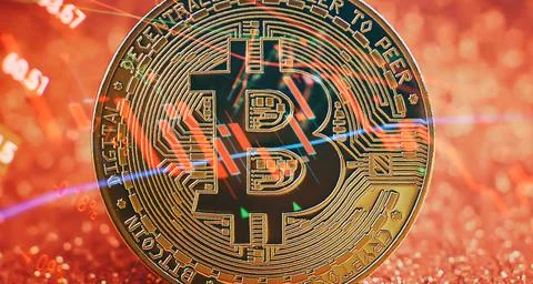 Virtual cryptocurrency concept. Bitcoin Cryptocurrency Coins. Stock Market Co Stock Photos