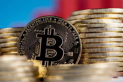 Virtual cryptocurrency concept, Bitcoin gold coin Stock Photos
