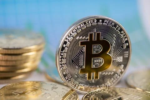 Virtual cryptocurrency concept, Bitcoin gold coin Stock Photos