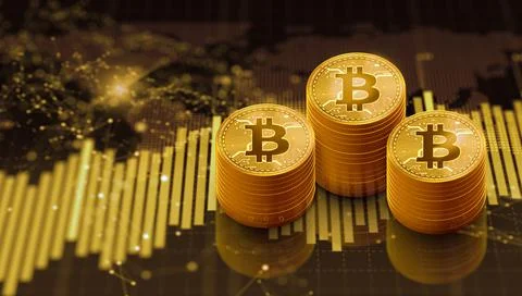 Virtual Cryptocurrency, Network bitcoin marketing, and Blockchain technology. Stock Illustration