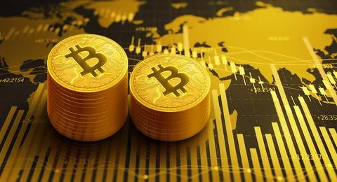 Virtual Cryptocurrency, Network bitcoin marketing, and Blockchain technology. Stock Illustration