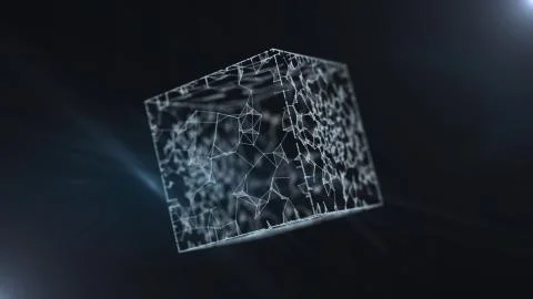 Virtual cube-shape beaming splitter prism in space. Stock Illustration