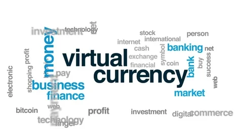 Virtual currency animated word cloud, text design animation. Stock Footage 74329836