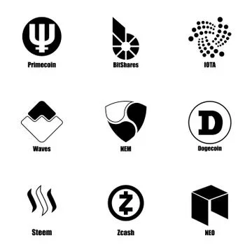 Virtual currency icons set, simple style Ilustración de archivo