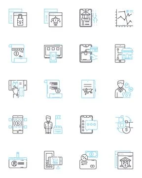 Virtual currency linear icons set. Cryptocurrency, Decentralized, Blockchain Stockillustratie