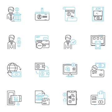 Virtual currency linear icons set. Bitcoin, Cryptocurrency, Ethereum, Digital Stock Illustration