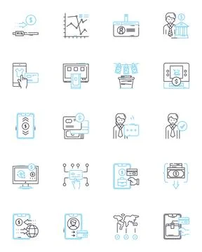 Virtual currency linear icons set. Bitcoin, Cryptocurrency, Ethereum, Digital Stock Illustration