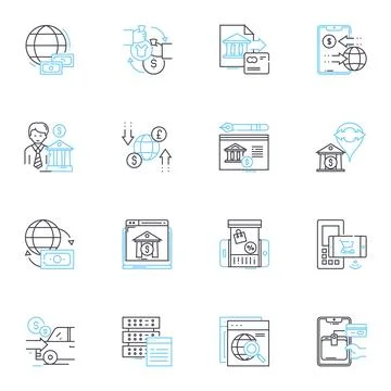Virtual currency linear icons set. Cryptocurrency, Decentralized, Blockchain Stockillustratie