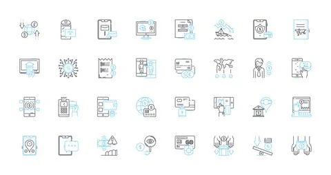 Virtual currency linear icons set. Bitcoin, Cryptocurrency, Ethereum, Digital Stock Illustration