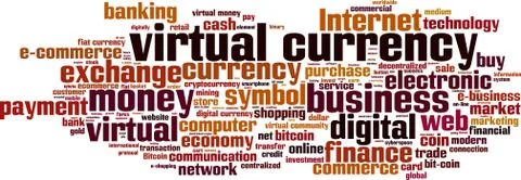 Virtual currency word cloud Stock Illustration