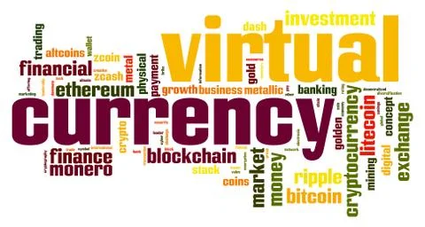 Virtual currency word cloud Stock Illustration