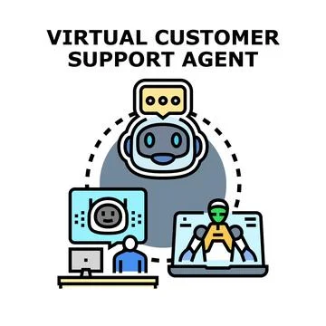 Virtual customer support agent artificial intelligence concept 库存插图