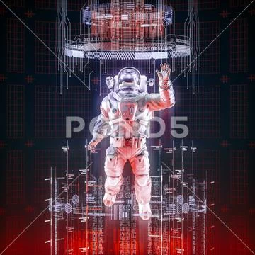 Virtual data explorer astronaut Stock Illustration