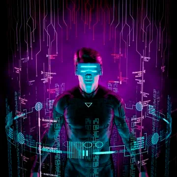 Virtual data explorer man Illustrazione stock