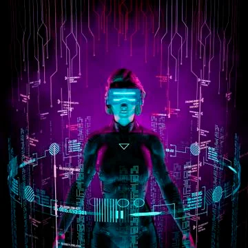 Virtual data explorer woman Stock-Illustration