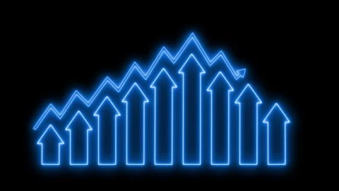 Virtual Data Graph Animation with Neon Arrow, Neon Arrows Indicating Growth.. Video stock 317851803