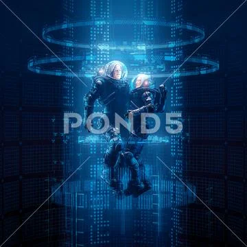 Virtual data portal astronauts Stock Illustrationen