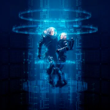 Virtual data portal astronauts Illustrazione stock