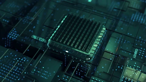 Virtual data transmission futuristic computer technology processor 3D video loop Stock Footage 140453619