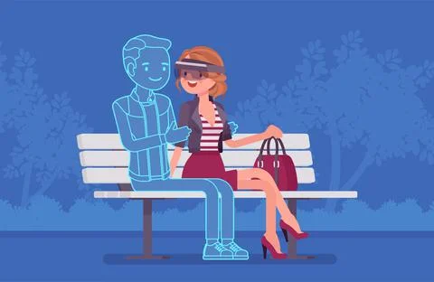 Virtual date in a park Illustrazione stock