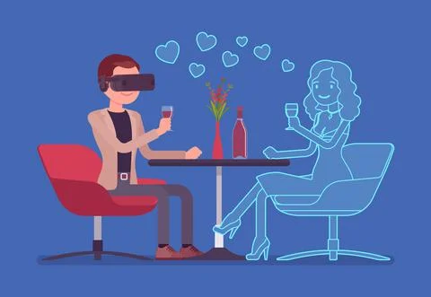 Virtual date in restaurant Stock Illustration