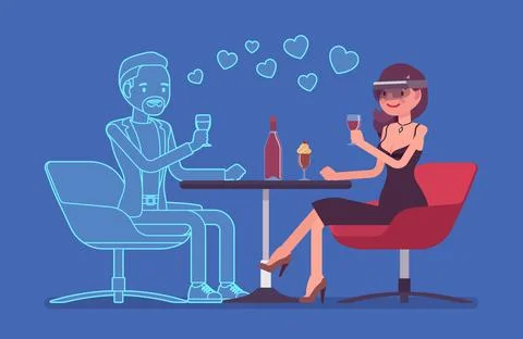 Virtual date in restaurant Stock Illustration