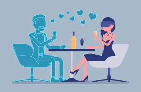 Virtual date in restaurant Stock Illustration
