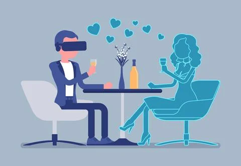 Virtual date in restaurant Stock Illustration