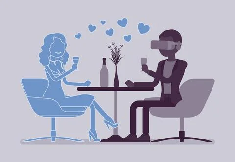 Virtual date in restaurant Stock Illustration