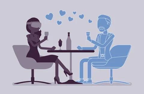 Virtual date in restaurant Stock Illustration
