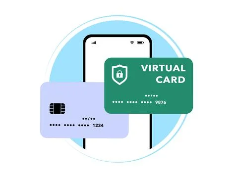 Virtual debit card - secure payments online and abroad. Instantly generated 16 Stock Illustration
