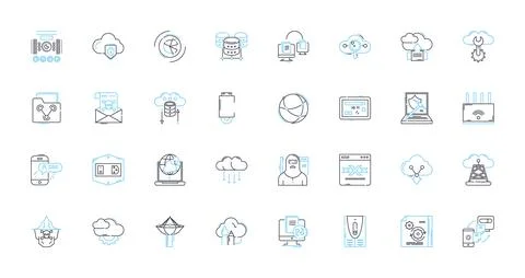 Virtual design linear icons set. Simulation, Visualization, Prototyping Stock Illustration