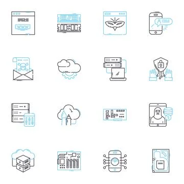 Virtual design linear icons set. Simulation, Visualization, Prototyping Stock Illustration