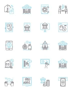 Virtual design linear icons set. Virtuality, Graphics, D, Modelling, Simulation Stock Illustration