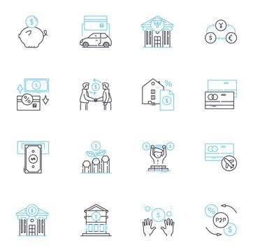 Virtual design linear icons set. Virtuality, Graphics, D, Modelling, Simulation Stock Illustration