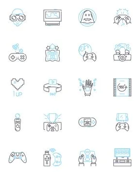 Virtual Design linear icons set. Rendering, Visualization, Modeling Stock Illustration