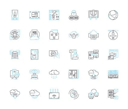 Virtual design linear icons set. Simulation, Visualization, Prototyping Stock Illustration